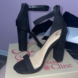 Black suede zip up heels
